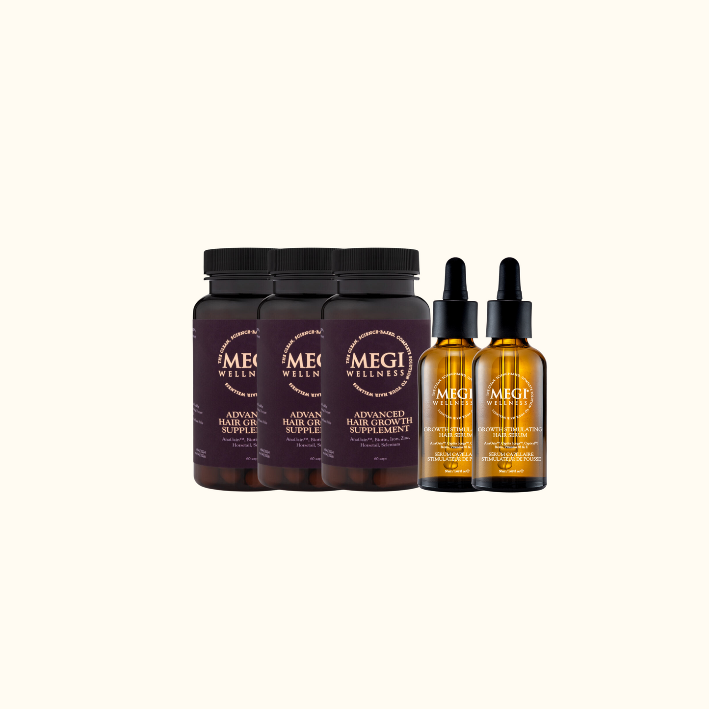 【9折】3個月強勁生髮優惠套裝!MEGI WELLNESS英國天然活髮丸60粒裝 (3樽)+ 英國天然生髮精華 (2支)