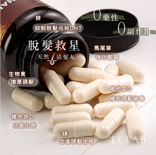 1個月生髮體驗優惠套裝！ MEGI WELLNESS英國天然活髮丸60粒裝 (1樽)+ 英國天然生髮精華 (1支)